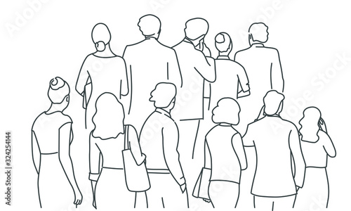 Line drawing illustration of crowd people.