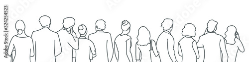 Line drawing illustration of people queue.