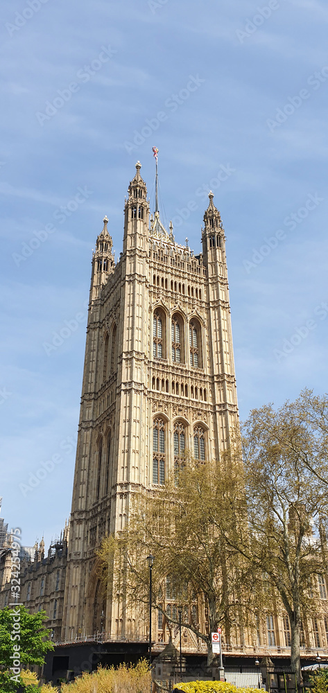 Houses of Parliament London UK view from Abingdon Street Gardens