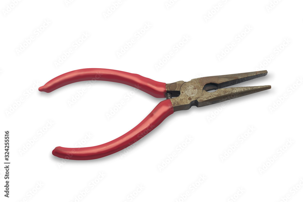 red pliers on a white background,with clipping path red pliers on a white background,with clipping path