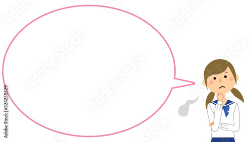 ため息をつく学生　ふきだし