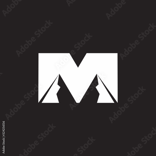 letter m mountain symbol flat negative space geometric logo vector