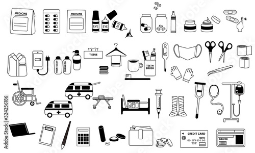 入院　病院　薬　セット　ベクター　イラスト　Hospitalization　vector illustration collection hospital 