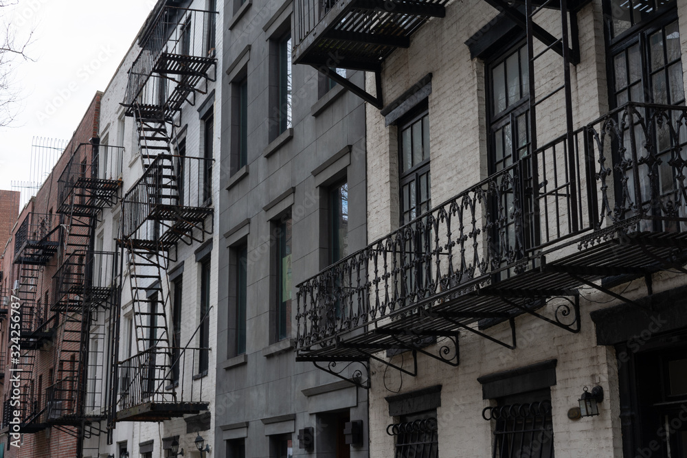 Row of Old Buildings with Fire Escapes in Kips Bay New York City