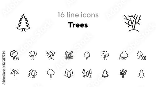Trees line icon set. Fir tree, forest, palm. Nature concept. Can be used for topics like park, country, plant