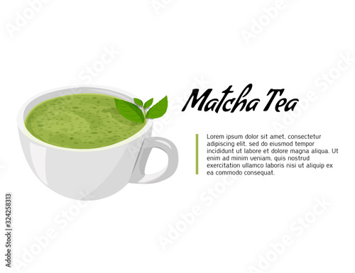 Matcha. Cup of tea isolated on white background. Vector illustration.