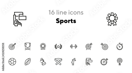 Sports line icon set. Darts, stopwatch, football, winner. Sport concept. Can be used for topics like competition, contest, play, game