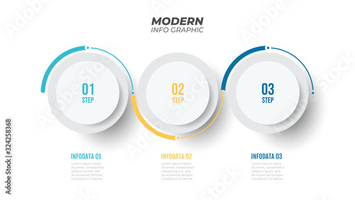Timeline Infographic design element and number options. Business concept with 3 steps, circles. Can be used for process diagram, workflow layout, annual report, info graph.