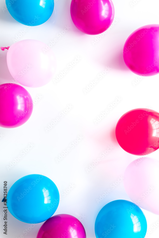 Colorful balloons frame on white background top-down frame copy space Colorful balloons frame on white background top-down frame copy space