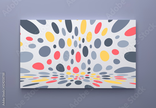 Abstract background with color circles. Chaotic particles in empty space. Dynamic vector illustartion.