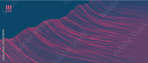 Array with dynamic particles. Futuristic technology style. Texture. Vector illustration with particle. 3D grid surface.