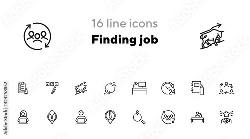 Finding job line icon set. Best worker, employee, workplace. Human resource concept. Can be used for topics like office, staff, personnel