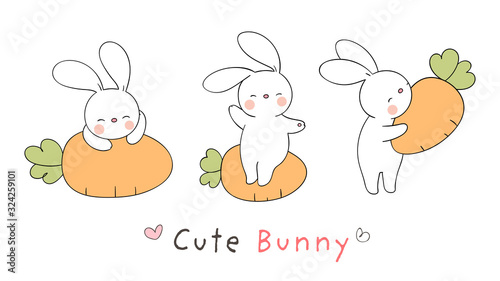Draw rabbit with carrot for Easter and spring.