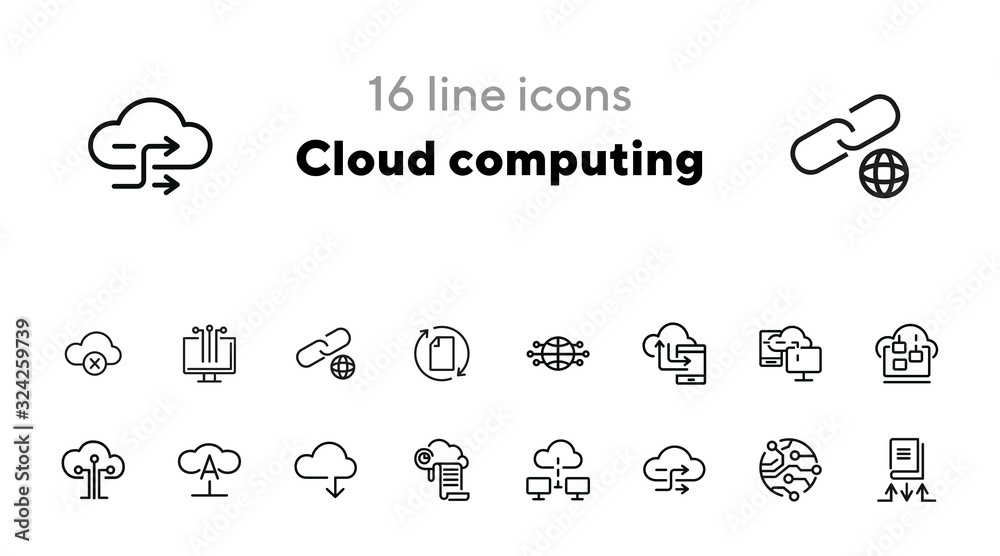 Cloud computing line icon set. Set of line icons on white background. Programming concept. System, service, device. Vector illustration can be used for topics like technology, internet, computer - obrazy, fototapety, plakaty 