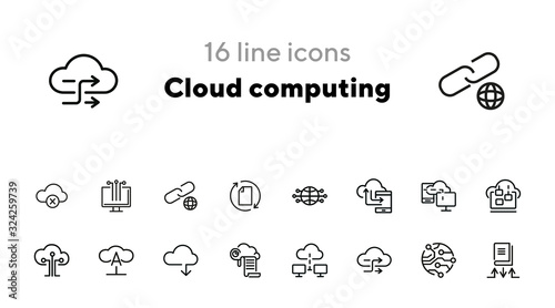 Cloud computing line icon set. Set of line icons on white background. Programming concept. System, service, device. Vector illustration can be used for topics like technology, internet, computer