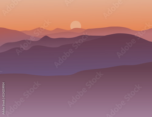 Sunset in the mountains - illustration 