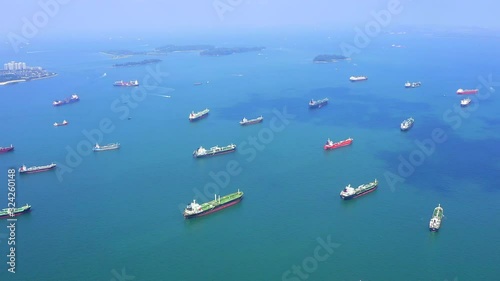 Aerial view  Oil tankers and cargo ships at the Strait of Malacca in Singapore