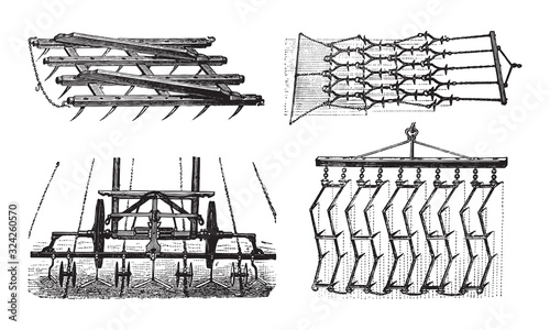 Old plough / vintage illustration from Brockhaus Konversations-Lexikon 1908