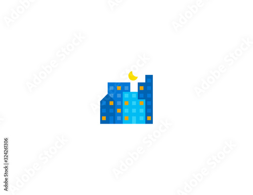 Night city vector flat icon. Isolated moon over the city, cityscape emoji illustration 