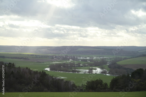 Flooding of a river in meuse countryside