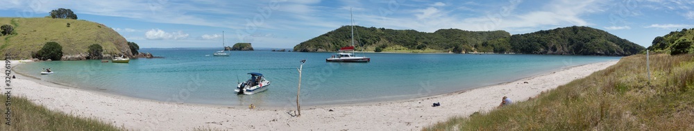 Bay of islands coast New Zealand Waewaetorea island boat