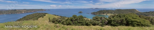 Bay of islands coast New Zealand Waewaetorea island Panorama