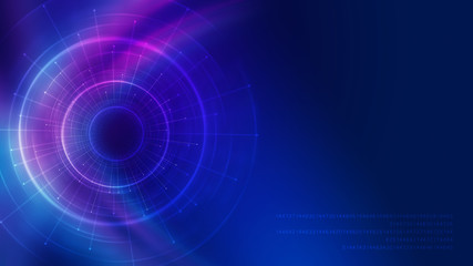 Dark tech abstract background with neon glow. Cyber circle laser figure on abstract background