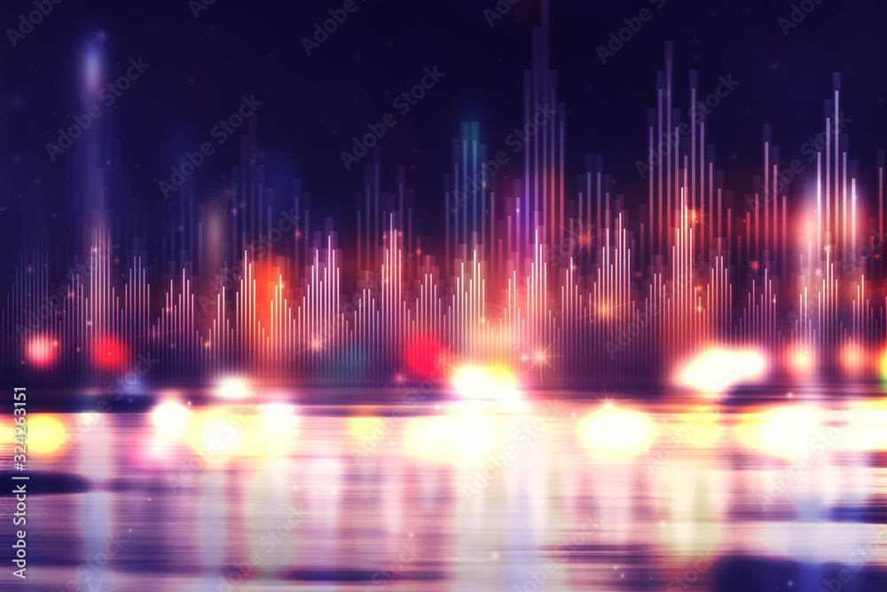 Background of an empty show scene. Ultraviolet abstract background. Geometric Neon Shapes, Equalizer Background of an empty show scene. Ultraviolet abstract background. Geometric Neon Shapes, Equalizer