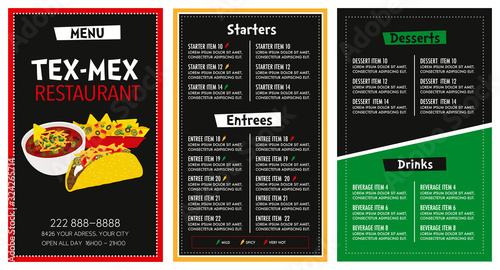 Mexican Restaurant menu layout vector