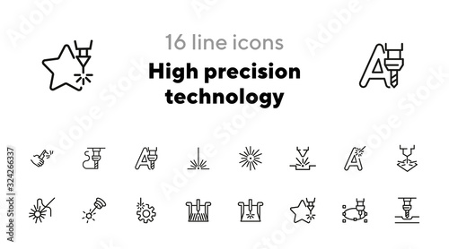 High precision technology. Set of line icons on white background. Modern lifestyle concept. Vector illustration can be used for industry, typing, advertisement