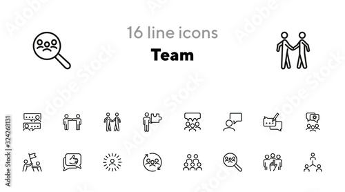Team icons. Set of line icons. Human resource, hr management, corporate structure. Working in team concept. Vector illustration can be used for topic like business, employment, headhunting
