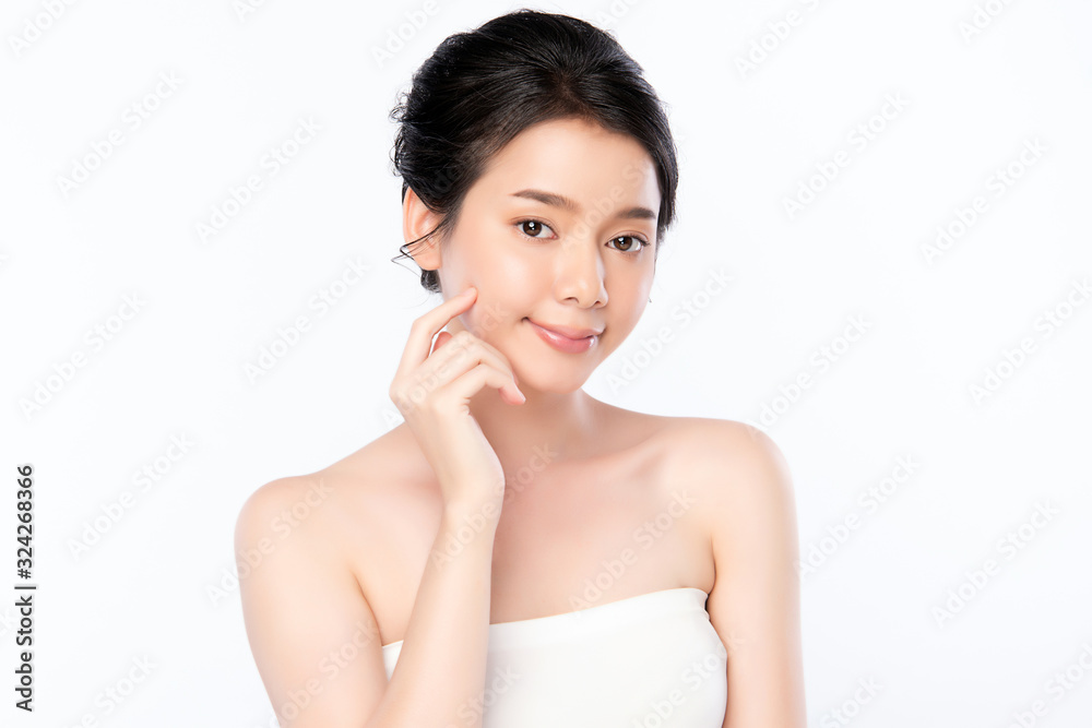 Portrait beautiful young asian woman clean fresh bare skin concept. Asian girl beauty face skincare and health wellness, Facial treatment, Perfect skin, Natural makeup, on white background,two Portrait beautiful young asian woman clean fresh bare skin concept. Asian girl beauty face skincare and health wellness, Facial treatment, Perfect skin, Natural makeup, on white background,two