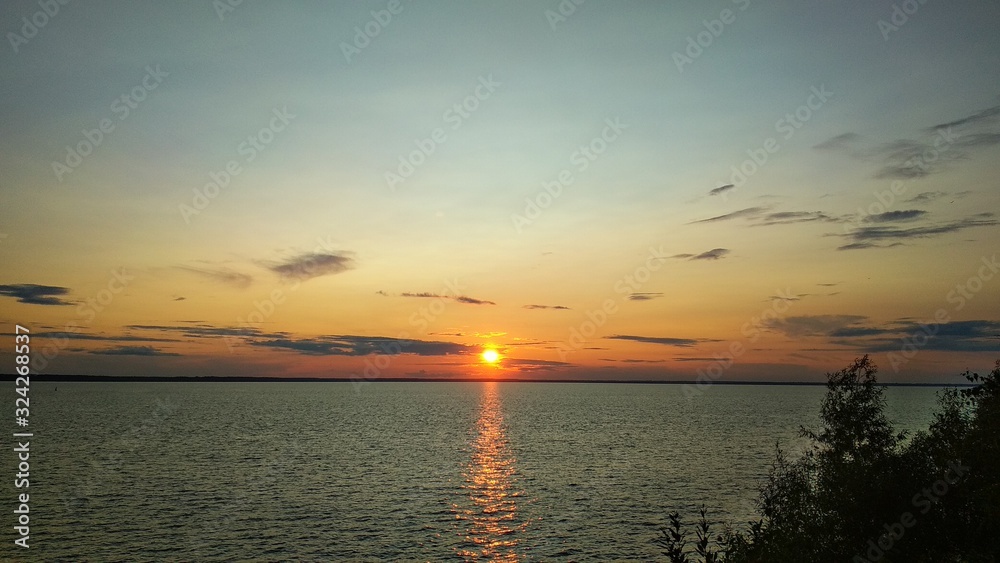 colorful sunset on the Volga river