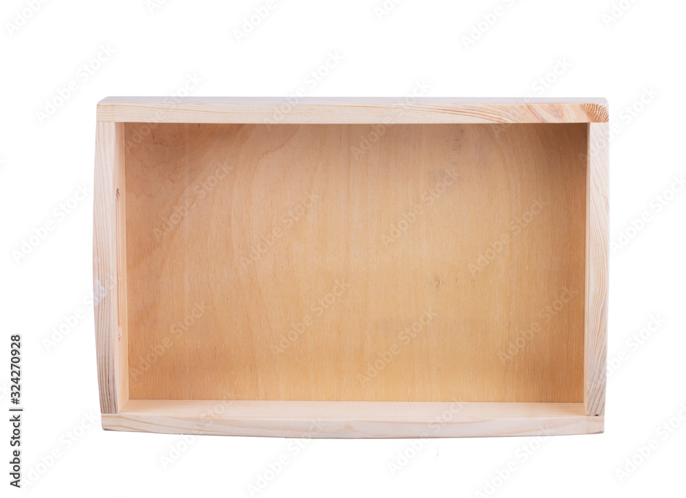 Wooden box top view on a white background. Tray. Wooden box top view on a white background. Tray.