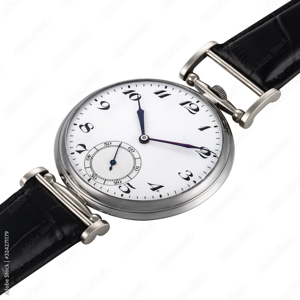 Wrist watch on a white background front side Wrist watch on a white background front side