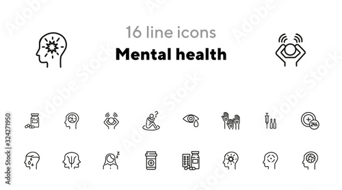 Mental health icon set. Psychology concept. Vector illustration can be used for topics like apothecary, pharmaceuticals, medicine