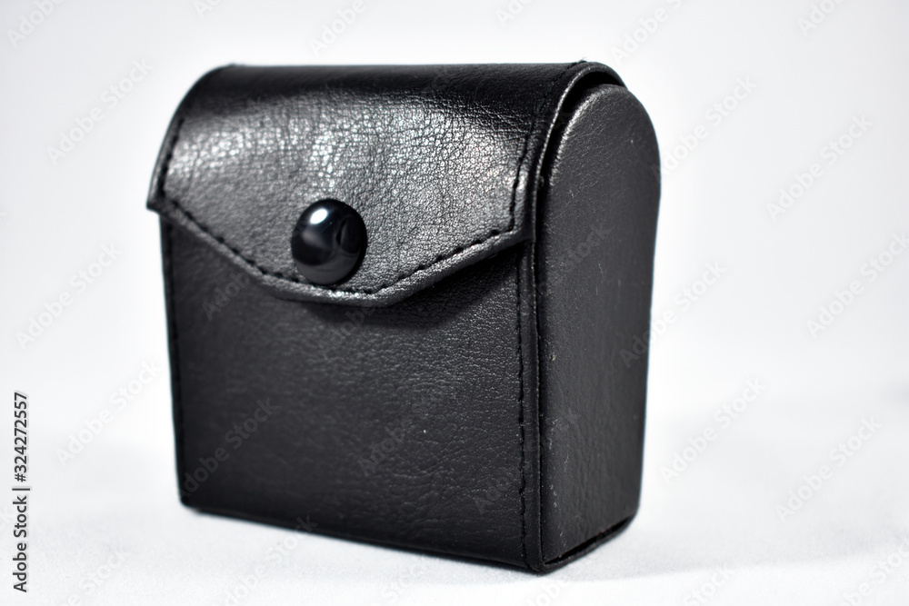 Fototapeta premium black leather purse isolated on white background
