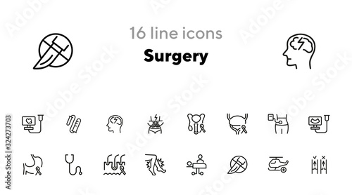 Surgery line icon set. Set of line icons on white background. Healthcare concept. Stomach, gemma, liver. Vector illustration can be used for topics like medicine, health, treatment