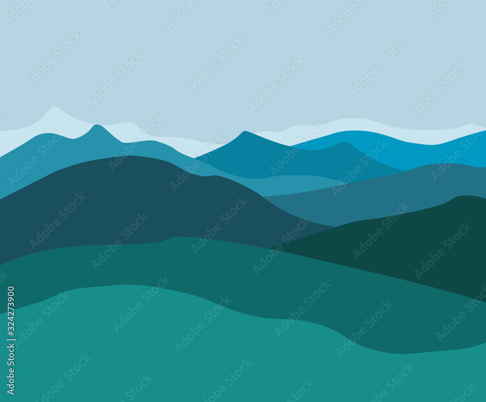 Green mountains at dusk - illustration