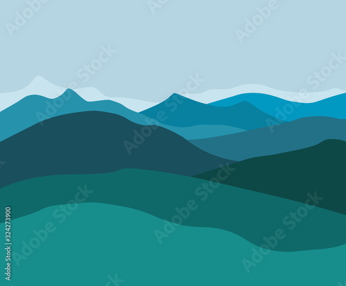 Green mountains at dusk - illustration