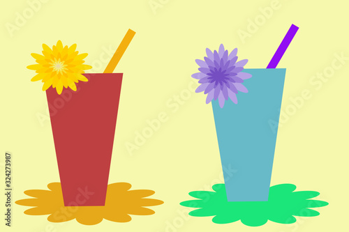 set of colorful drinks Flower cocktail Refreshing summer cocktails vector illustration