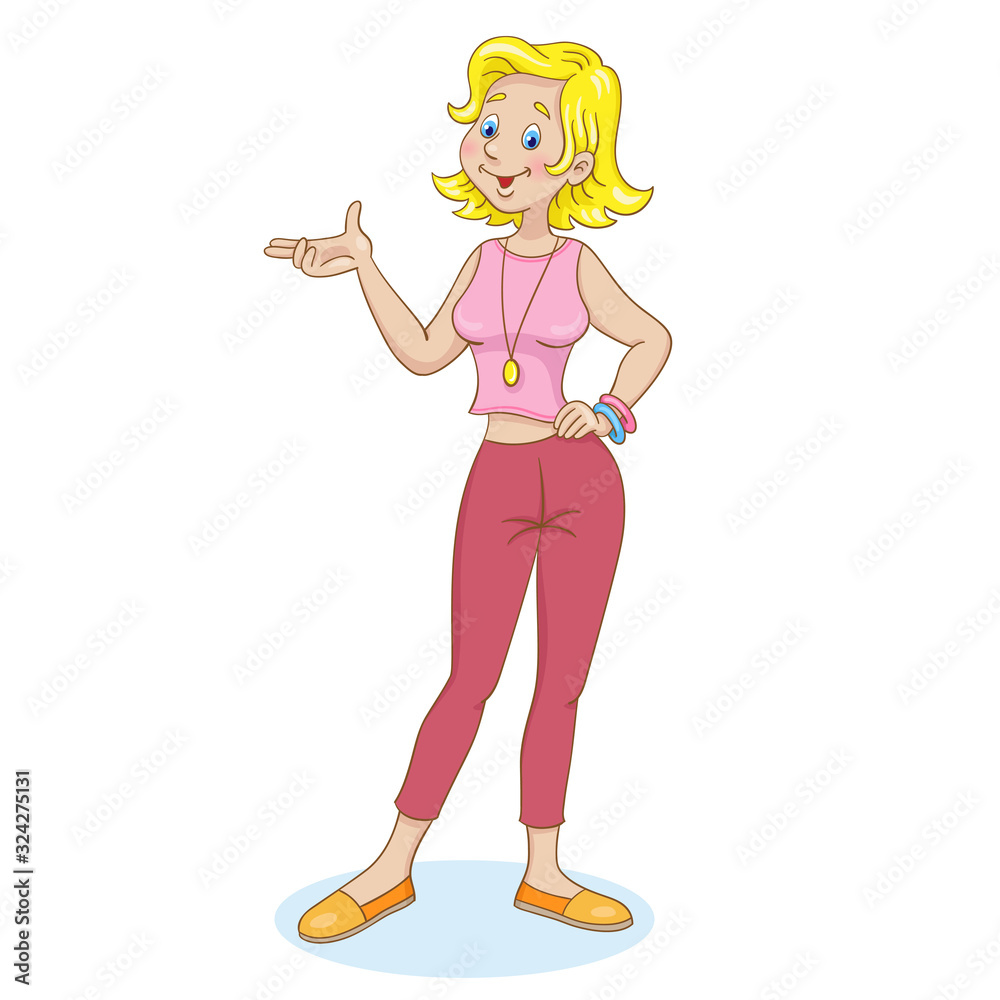 Cute young woman with blond hair. In cartoon style. Isolated on white background. Vector illustration. Cute young woman with blond hair. In cartoon style. Isolated on white background. Vector illustration.