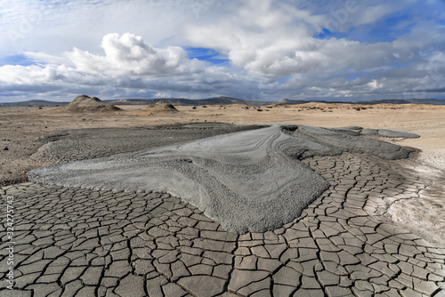 Eruption of a mud volcano, amazing natural phenomenon