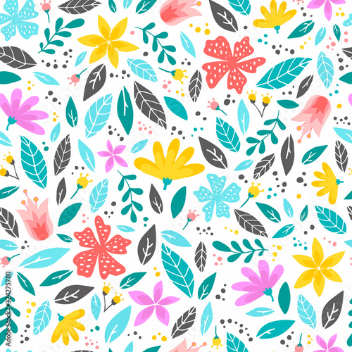 cute seamless pattern with leaves and flowers for spring  women s day  mother s day etc.