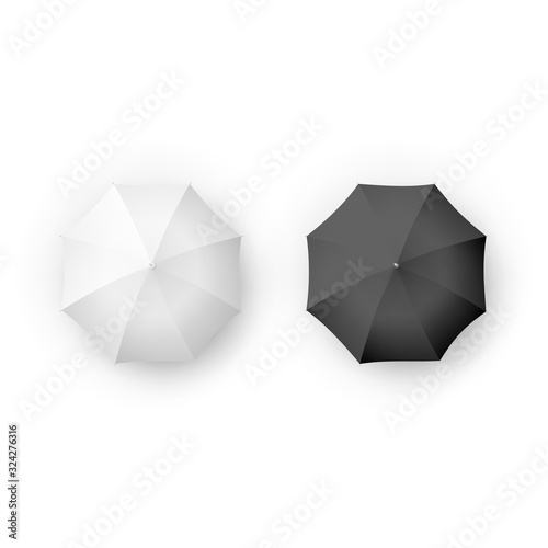Black and white umbrella and parasols realistic isolated on white. Design template of opened parasols for mock-up. EPS 10