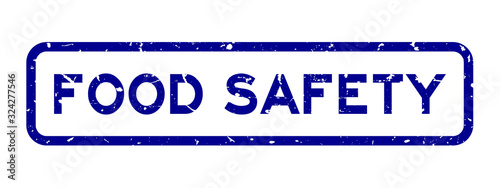 Grunge blue food safety word square rubber seal stamp on white background