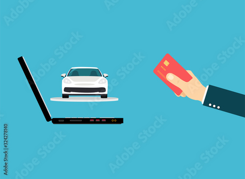 Vector of a man paying for a car online using credit card