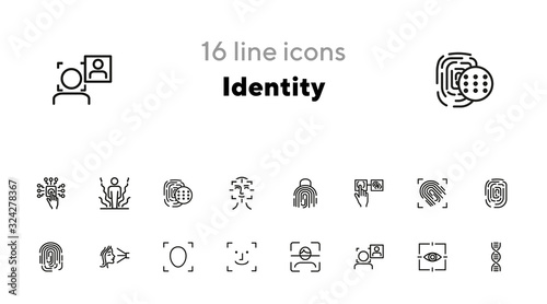 Identity line icon set. Fingerprint, face ID, scanner, scanning. Identity concept. Can be used for topics like security, biometrics, recognition