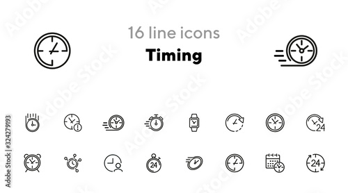 Timing line icon set. Clock, watch, calendar. Time concept. Can be used for topics like deadline, schedule, time management