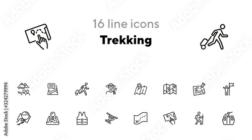 Trekking line icon set. Map, tourist, itinerary. Activity concept. Can be used for topics like hiking, navigation, tourism, active lifestyle